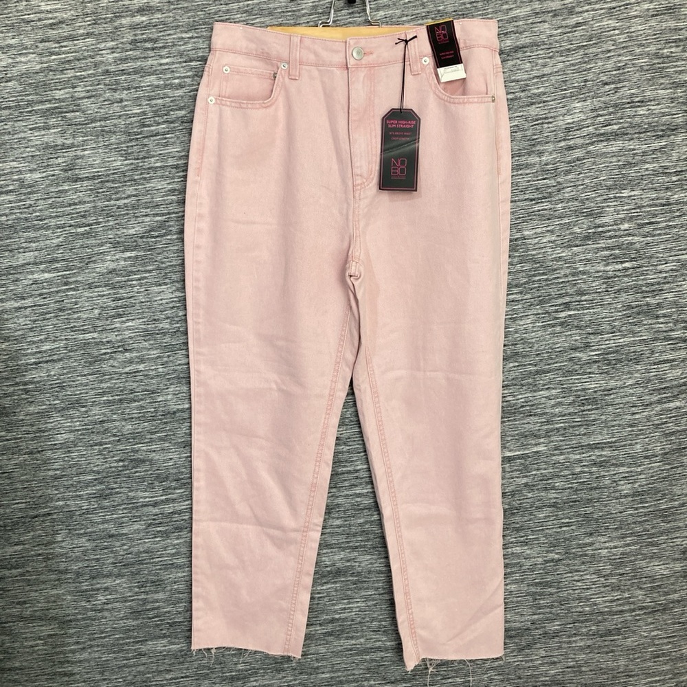 NB Women’s Pale Pink High Rise Slim Straight Denim Distressed Hem Crop Length